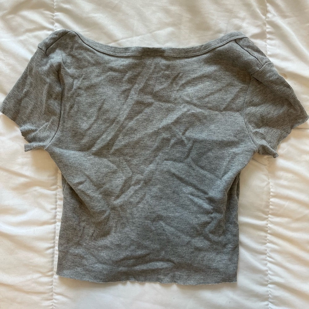 Topshop Gray Ribbed Cropped Scoop Neck Tee - Picture 2 of 2